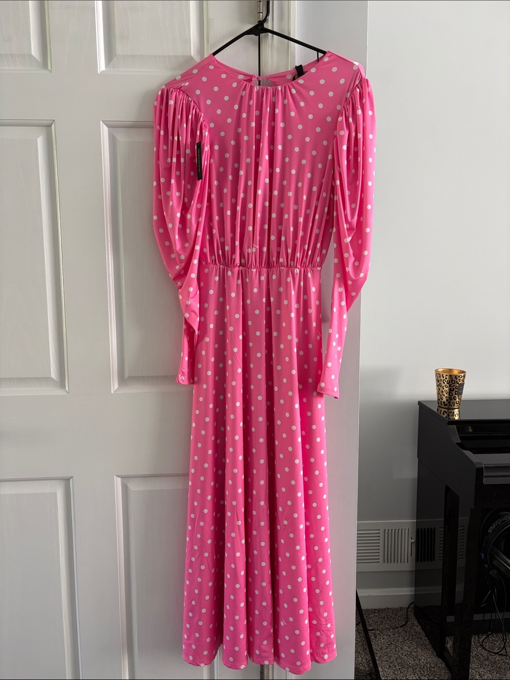 AFRM Pink Polka Dot Backless Long Sleeve Dress